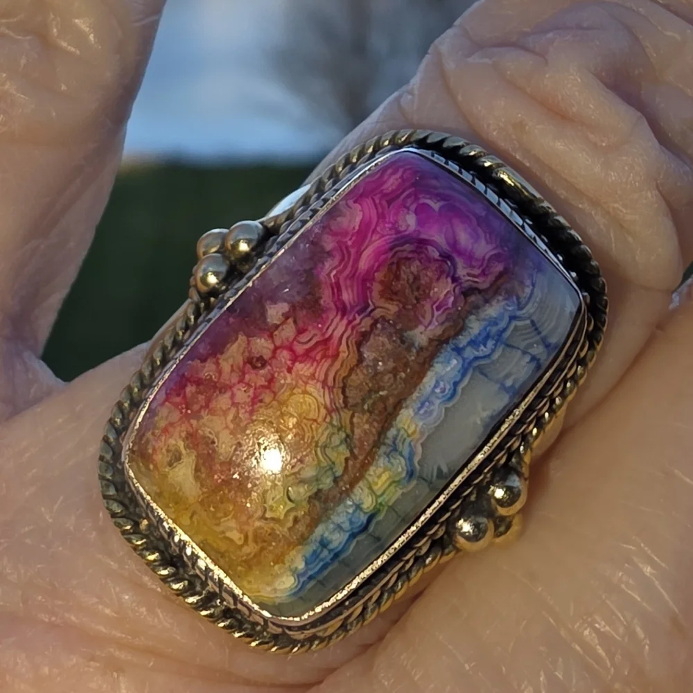 Crazy Lace Gemstone Ring in 925 Sterling Silver w/ Gold Vermeil Accents (7)